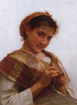 威廉 阿道夫 佈格羅 Jeune fille au crochet, Young girl crocheting.